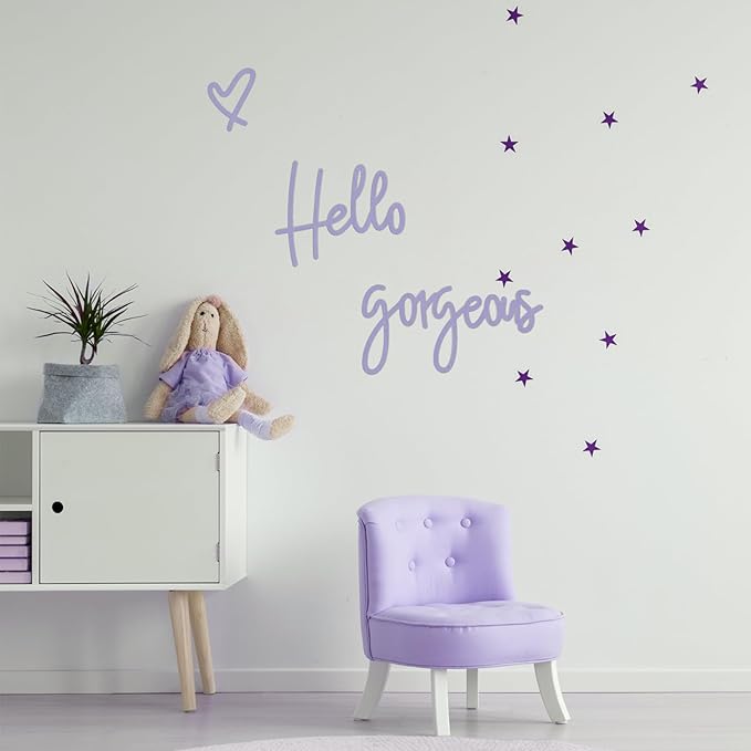 Blulu Hello Gorgeous Wall Decor Sign Hello Gorgeous Wall Art Minimalist Wooden Words Decor for Lash Room, Salon, Vanity or Makeup Room, Bathroom, Bedroom, Office(Purple)