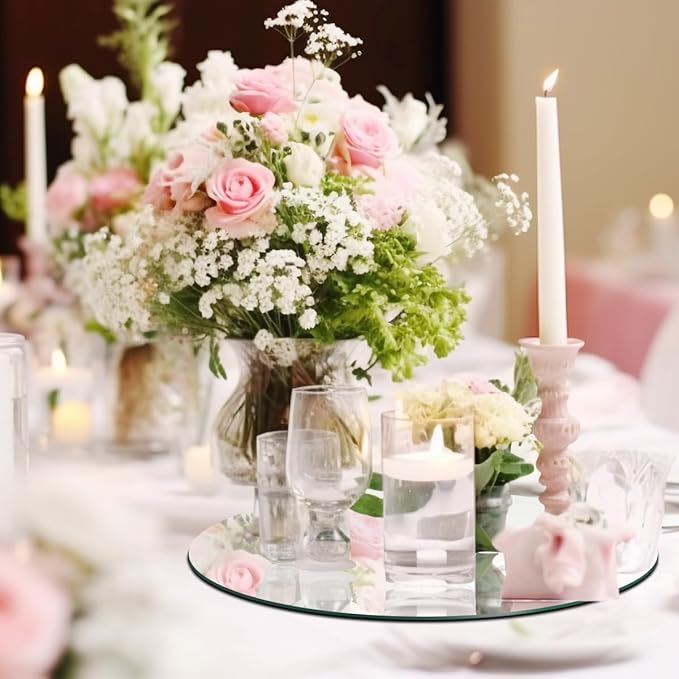 12PCS Round Mirrors for Centerpieces, 10inch Acrylic Round Wall Mirror Circle Mirror for Craft Candle Tray Mirror for Christmas Wedding Valentine Table Party Decorations DIY Craft