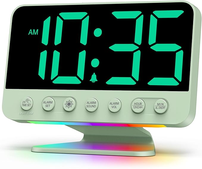 Odokee Digital Alarm Clocks for Bedrooms: Large Bold Number 5 Brightness Dimmer - Easy to Read Across The Room - 5 Alarm Sound 8 Night Light - Sage Green