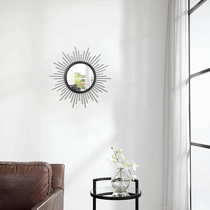 Sunburst Wall mirror Black Small Spoked Wall Decor Mirror Bohemian Home Round Modern Metal Wall Art Mirror for Living room Hallway Bedroom Bathroom Balcony Farmhouse Entrance 12"