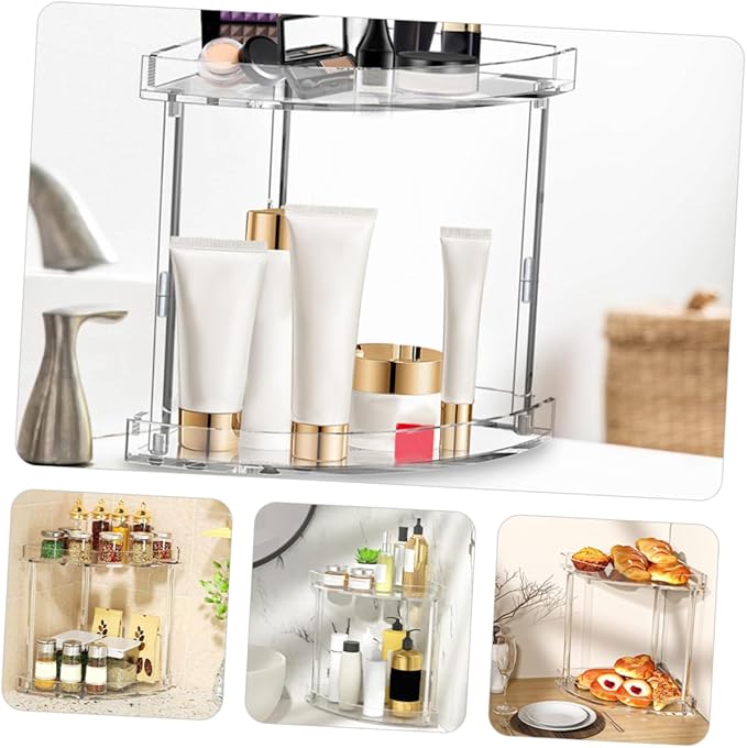 Holibanna Bathroom Corner Shelf Acrylic Makeup Organizer Double Layer Storage Rack Easy to Assemble