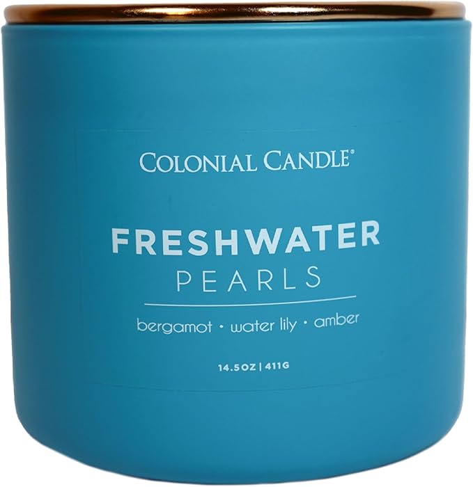 Colonial Candle Freshwater Pearls Scented Jar Candle, Pop of Color Collection, 3 Wick, 14.5 oz - Up to 60 Hours Burn