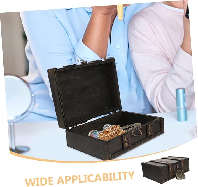 Zerodeko Retro Wooden Storage Box Cute Jewelry Box Makeup Organizer Necklace Jewelry Organizer Vintage Decor Lockable Home Decor Desk Organization