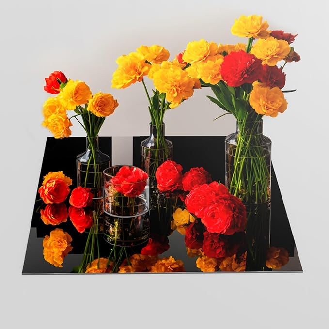 Black Square Mirrors Centerpieces for Tables 10’’ Peel and Stick Mirror Backsplash Acrylic Square Centerpiece Trays Plates for Wedding, Birthday Party, Christmas, Wall Decor 12 PCS