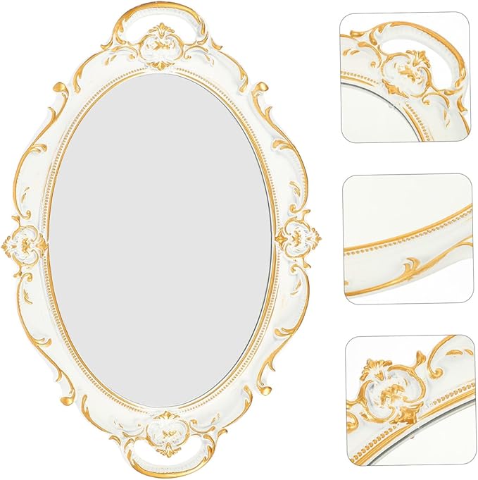 IMIKEYA European Style Vintage Mirror Tray Elegant Makeup Organizer for Home Decor and Photography Retro Storage Plate for Vanity Coffee Table and Giving