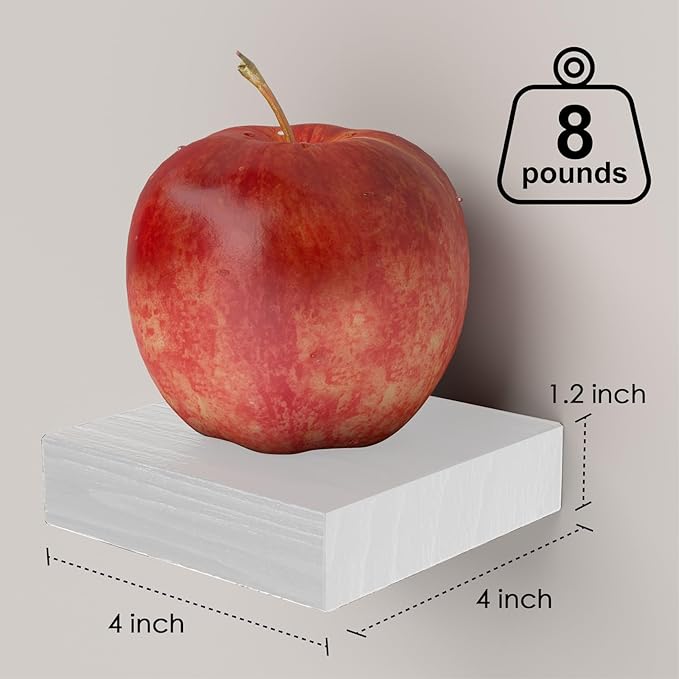 PopiShelves Small Floating Shelves for Wall - 4 Inch Mini Square White Shelves for Bedroom, Living Room, Bathroom, Kitchen, Office Decor Set of 3
