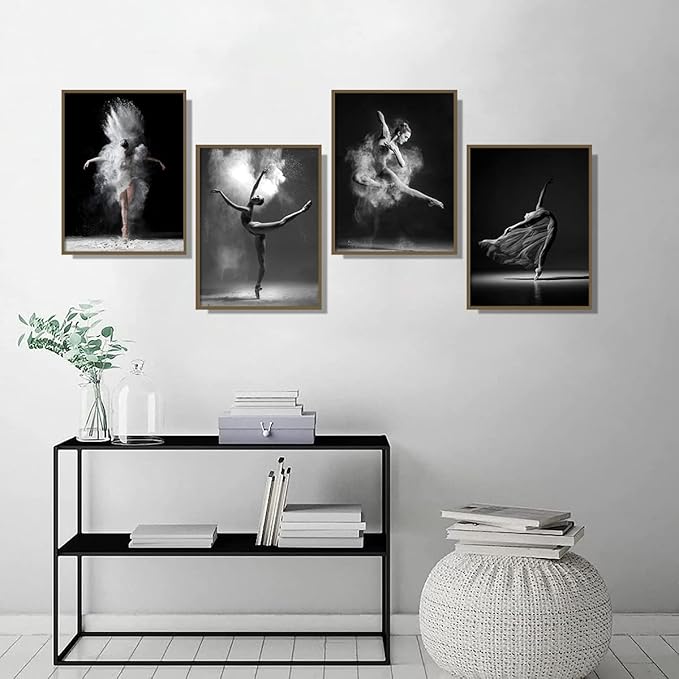 NCYEL Black and white ballet wall art dancer poster beautiful girl bedroom elegant dance classroom bathroom dormitory decoration poster 12 "x16 x4pcs