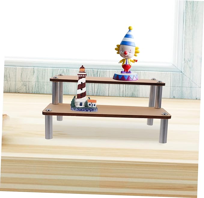 BESTYASH Wooden Multi-Layer Makeup Organizer Display Stand 2-Tier Rustic Shelf for Cosmetics Toy Figures and Crafts for Vanity and Collectibles Showcase
