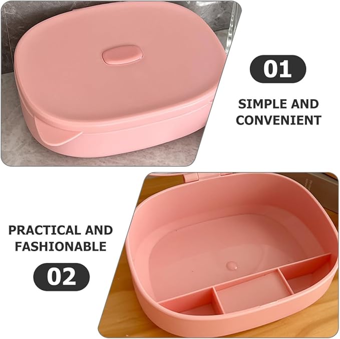 ARTIBETTER Small Jewelry Storage Box with Mirror and Cat Ear Hair Clip, Pink Cosmetic Holder and Hair Tie Organizer, Compact Makeup and Accessories Case for Travel and Home