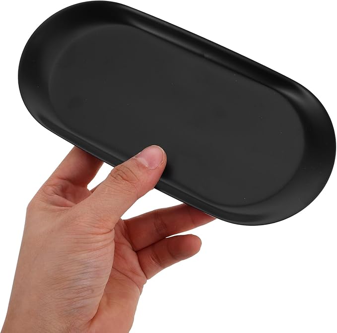 3pcs Stainless Steel Oval Jewelry Tray and Snack Storage Plate Set, 18cm Thickened Vanity Organizer for Makeup, Cosmetics, and Home Decor in Silver, Black, and Gold