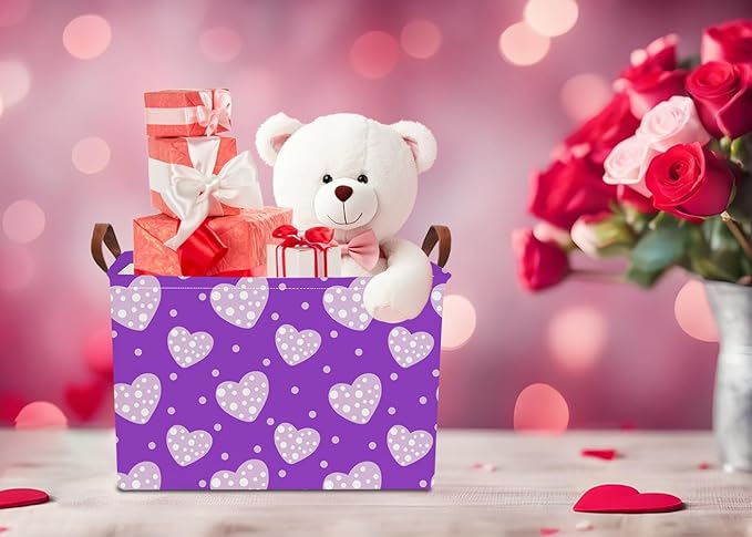 NTAOHAMPER Mothers Day Gifts Purple Love Fabric Storage Basket Empty with Handles, Books Box, Baby Shower Baptism Lovely Storage24L(Purple Love)