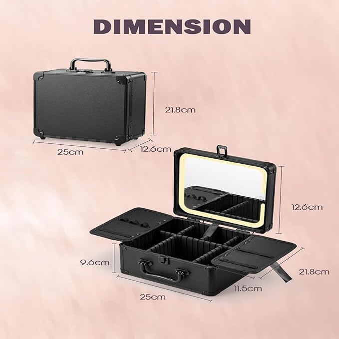 Makeup Box with Detachable Lighted Mirror, Cosmetic Organizer，travel makeup mirror