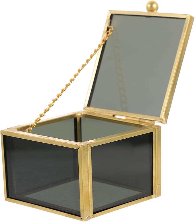 Vintage Square Glass Jewelry Storage Box Elegant Keepsake Organizer for Makeup and Trinkets Stylish Decorative Storage for Women