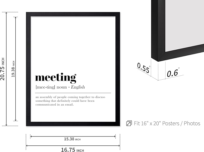 Poster Master Typography Poster - Retro Dictionary Print - Meeting Definition, Assembly of People, Book Page, Funny - Gift for Colleague, Friend - Wall Decor for Home, Office, 16x20 Black Framed