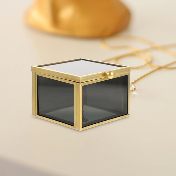 Alipis Square Glass Jewelry Organizer Makeup Storage Travel Jewelry Box Decorative Box Home Supplies