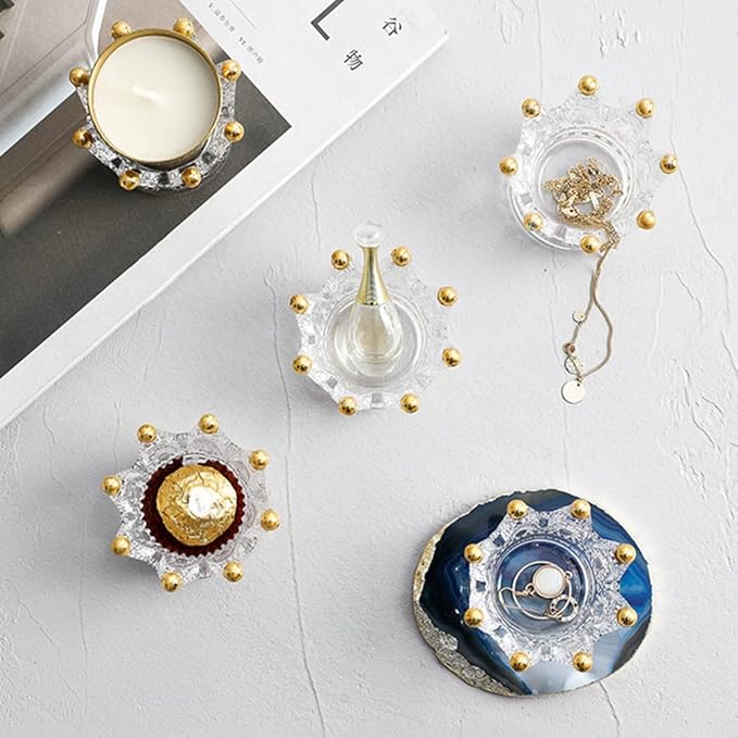 Crystal Glass Candle Holder Set of 3 Crown Shaped Makeup Sponge Beauty Egg Storage Rack Jewelry Watch Nail Art Dappen Dish Wedding Christmas Decor