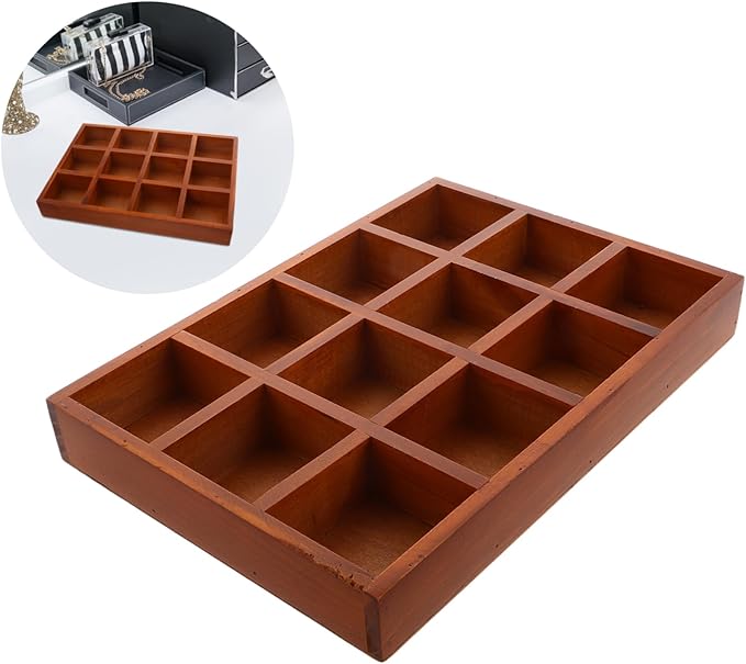 Cabilock Vintage Wooden Jewelry Storage Box Compartment Makeup Case Retro Desktop Organizer Earring Holder Decorative Box for Home Decor