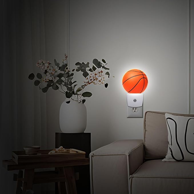 Basketball Plug in Night Light Auto Light Round Lamps Energy Saving Gift for Women Men Friends