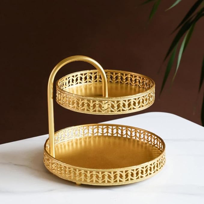 Cosmetic Storage Shelf Tier Makeup Organizer for Dresser and Bathroom Gold Leaves