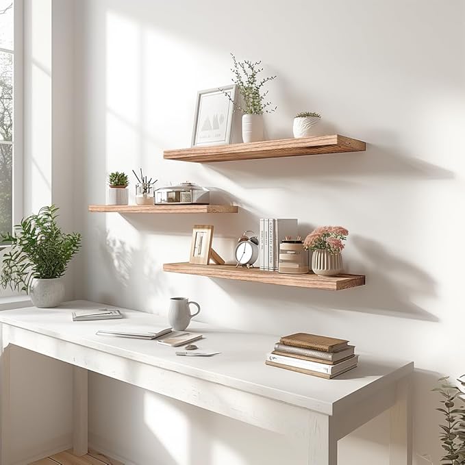 GXYAWPJ Light Wood Floating Shelves for Wall Rustic Wall Shelves for Bedroom Set of 6