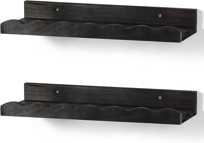 Suzile 2 Pcs Scalloped Shelves Wall Floating Shelves Set for Room, Bathroom, Bedroom, Cute Room Decor Aesthetic and Books, Toys, Photo Frames Storage(16.5",Black)