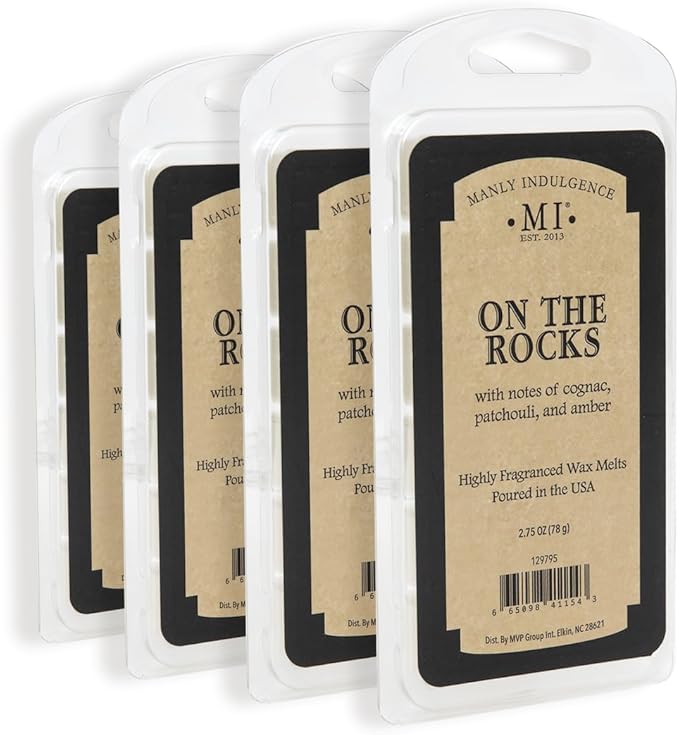Manly Indulgence On The Rocks Scented Wax Melts, Wax Melt Warmer Cubes, Long Lasting Scented Wax Warmer Cubes, 4 Pack, 6 Cubes Each - Made in The USA