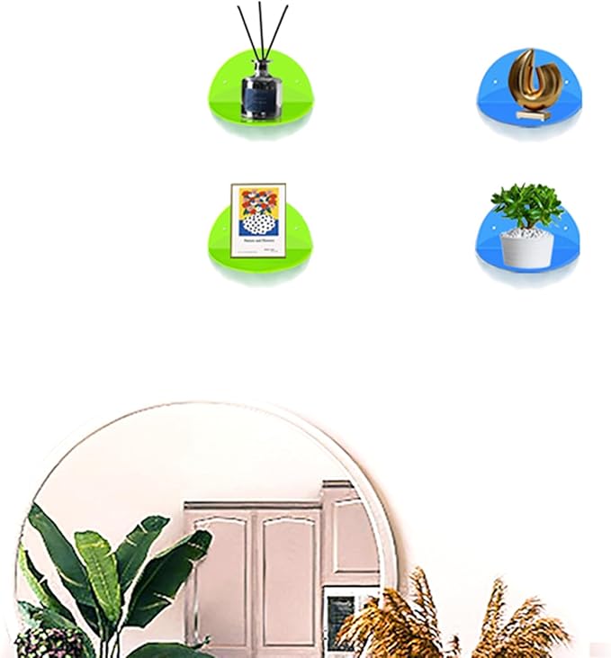 ROYALITA Small Acrylic Shelves Room Decor Floating Shelves (2-Pack, 8-inch Diameter) - Wall Mounted Display Stand for Plants, Toys, Makeup, and More - Ideal for Home and Office, Blue