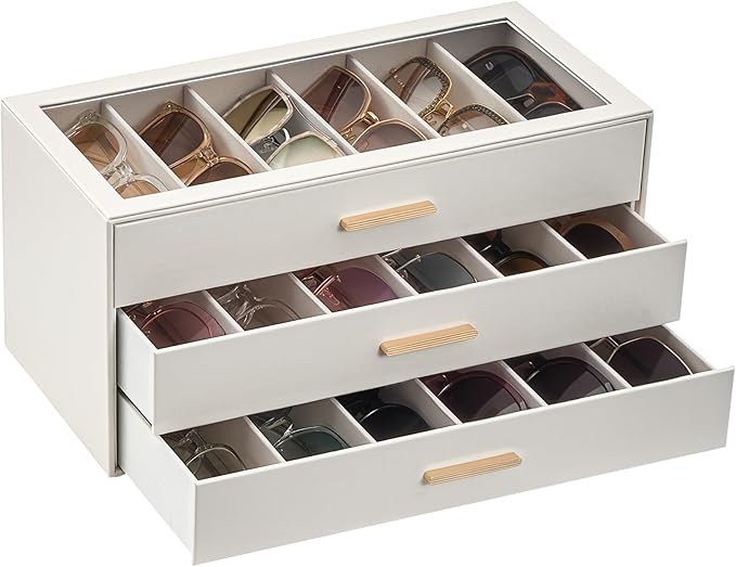 Lolalet Sunglasses Storage Box for Women, Eyewear Eye Glass Organizer with Clear Top Display Holder Case, Mothers Day Gifts