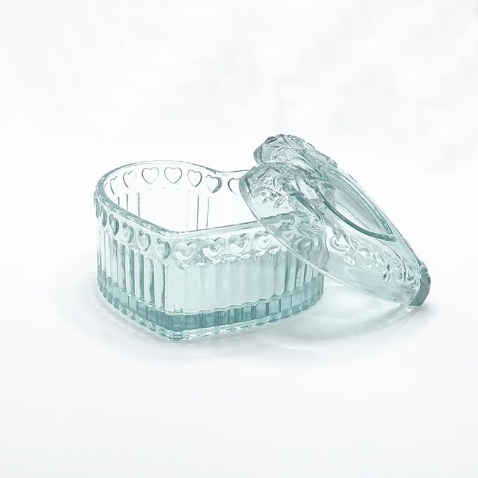 Glass Jewelry Box Heart Shape Cute Box for Storage Ring Earring Trinket Vintage Jewelry Organizer Decorative Gift for Women Girls-GRB003-Light Green