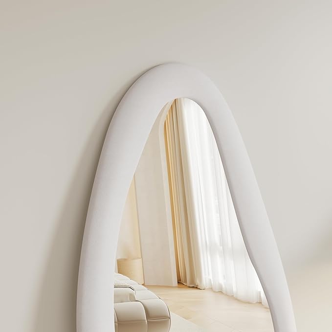 Rowjut Full Length Mirorr, 63"x24" Mirror Full Length, Irregular Wall Mounted Mirror, Standing Floor Mirror with Flannel, Wavy Body Mirorr Hanging or Leaning Against Wall for Bedroom (White)