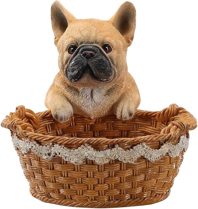 Dog Resin Storage Basket, Desktop Organizer for Remote & Keys, Cute Home Decor Tray, Ideal present for Pet Lovers.(French Bulldog Fawn)