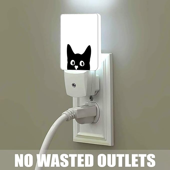 Black Cat Cute Dusk to Dawn Night Light, Auto Sensor Lamp Home Indoor Stairway Kitchen Corridor, Night Lights Plug into Wall Decor, Boys Girls Women Men Room Gifts