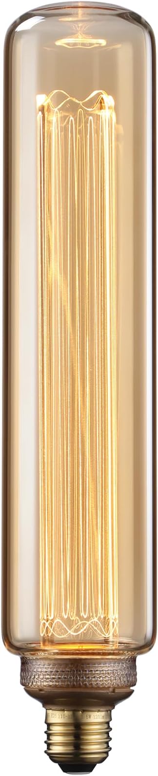 TORCHSTAR LED Tubular Decorative Light Bulb 3.5W, T19 11.81Inch Long Tube Edison Light Bulbs, E26 Base, Dimmable Virtual Filament Vintage Edison Bulb, Amber Glass, 2000K Soft Warm, UL Listed