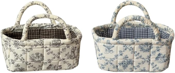 2Pcs Mini Fabric Storage Baskets – Decorative Small Floral Organizer Boxes with Soft Handles, Holds Cosmetics, Jewelry, Socks