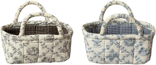 2Pcs Mini Fabric Storage Baskets – Decorative Small Floral Organizer Boxes with Soft Handles, Holds Cosmetics, Jewelry, Socks