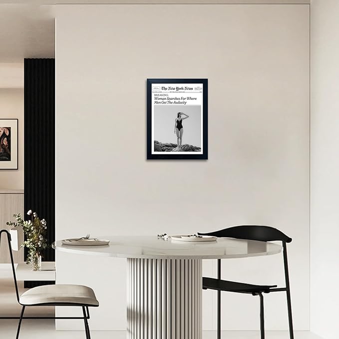 Black And White Wall Art Framed New York Times Posters Trendy Newspaper Wall Decor Woman Searches For Where Men Get The Audacity Canvas Picture Fashion Girl Room Aesthetic Bathroom Decor