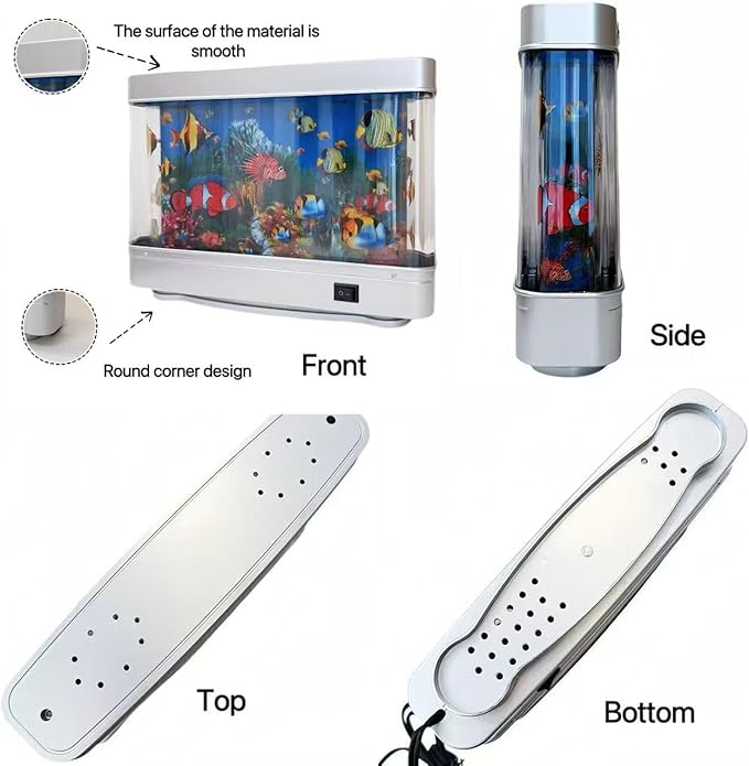 Fake Fish Tank Lamp - Moving Aquarium Night Light with Virtual Ocean Effect, 80s Retro Design for Adult Relaxation, Artificial Aquarium Decorative Lamp for Kids' Room and Cat Owners(US Plug)
