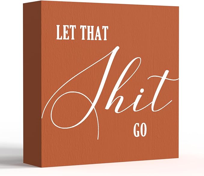 Funny Bathroom Sign, Orange Wood Box Decor for Half Bathroom, Humorous Farmhouse Shelf & Desktop Sign for Home or Office