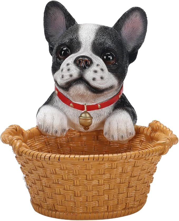 Cute French Bulldog Candy Bowl, Resin Dog Figurine Key Bowl for Entryway Table, Desktop Storage Basket Organizer for Desk, Unique Dog Lover Gift