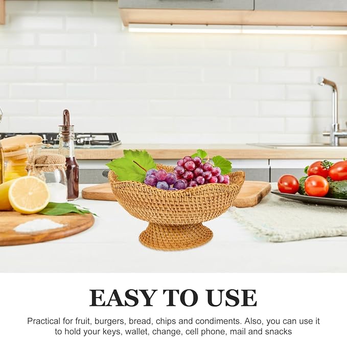 Alipis Small Round Woven Rattan Basket 9.84In Key Bowl and Fruit Tray Tabletop Organizer for Home Kitchen Entryway Storage