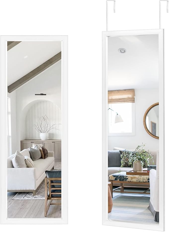NeuType Full Length Mirror, 47x18 inches, Over The Door, Wall Mounted or Leaning, Shatterproof, White, Home Decor