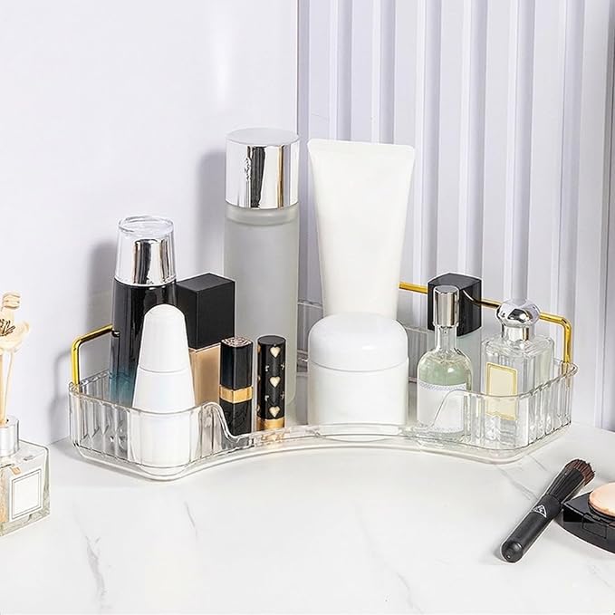 Multi-Tier Corner Countertop Organizer Rack, Makeup Organizer Countertop, Bathroom Counter Organizer, for Skincare and Cosmetics, Ideal Vanity Gift (Transparent White, 1-Tier)