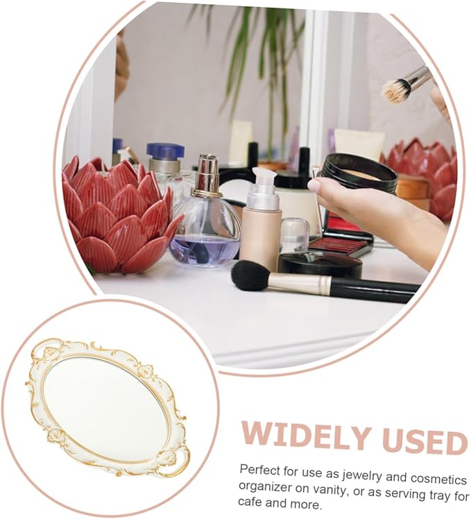 Cabilock Vintage Mirror Tray White Retro Decorative Jewelry Organizer Makeup Display Plate for Home Décor and Photography Props