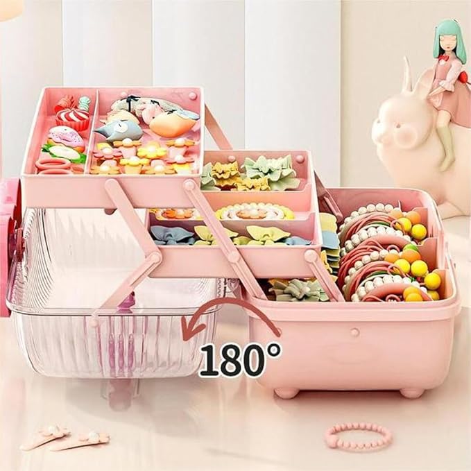 3-Layer Kids Hair Accessories Organizer with Bowknot Lock Cute Jewelry Box Headband Hair Tie Clip Organizer Box for Little Girls - Purple