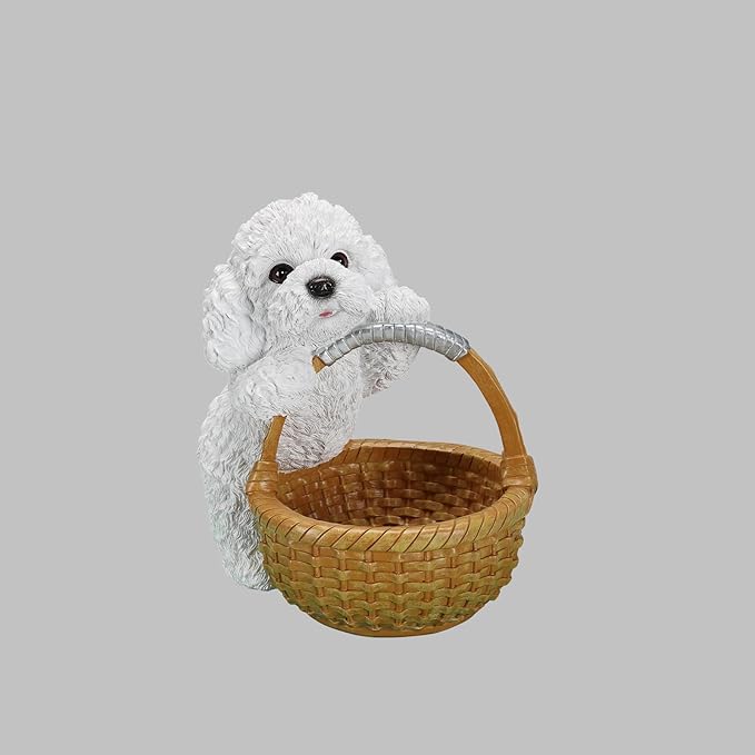 Dog Resin Storage Basket, Desktop Organizer for Remote & Keys, Cute Home Decor Tray, Ideal present for Pet Lovers.(White Poodle)