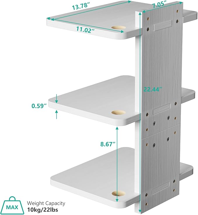 WALI Floating TV Shelf, 3 Tier Projector Shelf for DVD Players, Routers, Game Consoles, Cable Boxes, Living Room Decor Accessories, Wall Mount Shelves Holds Up to 22lbs (CS303NW), 3-Shelf, White