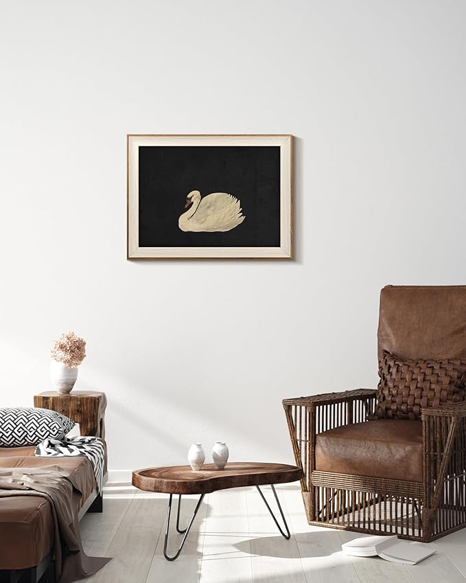 VIYYIEA Framed Wall Art for Living Room, Swan Art Canvas Prints, Vintage Home Decor, Animals Painting Picture, Bathroom Wall Decor Gifts for Friends or Family - 16L x 12W