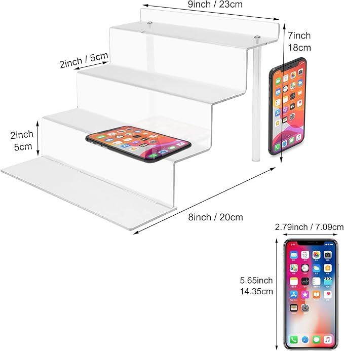 Cerpourt 4 Tier 9" Acrylic Riser Display Shelf - 2 Sets Clear Organizer for Perfume, FUNKO POP, Decoration and Collection Stand