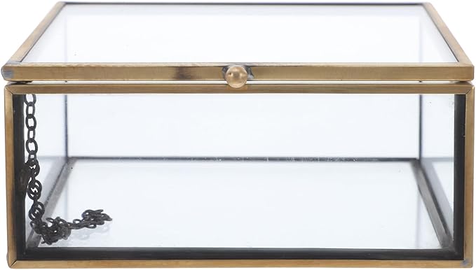 Abaodam Vintage Glass Jewelry Box with Lid, Trinket Storage Case, Dustproof Makeup and Ring Organizer for Women, 3.93 X 3.93 X 1.77 Inches, Decorative Keepsake Chest for Dresser