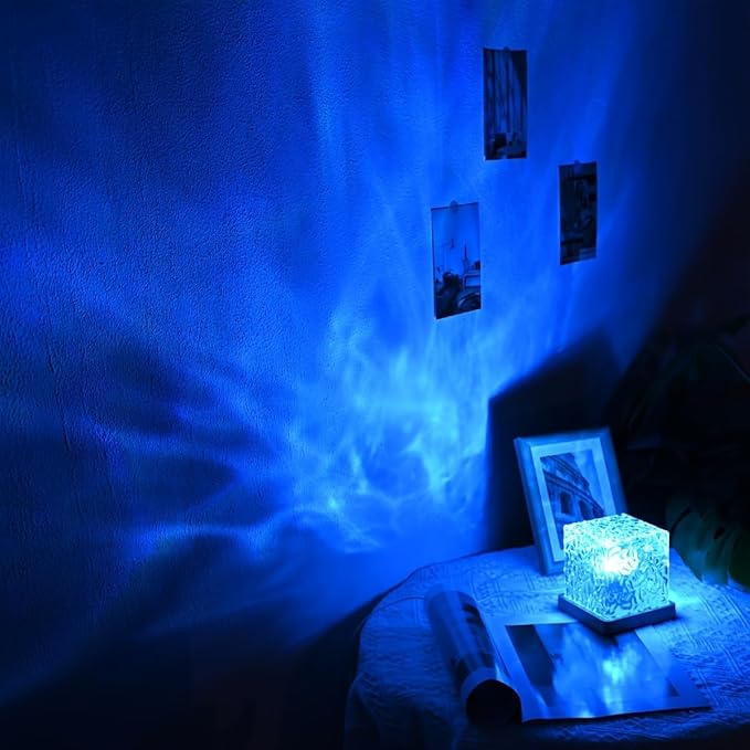YXQUA Northern Lights Ocean Wave Projector Light, Galaxy Light Projector, 16 Colors Gradual Rotating Flame Water Ripple Ambient Night Light Non-Wood for Bedroom, Room Decor, Kids Room (Plug-in)